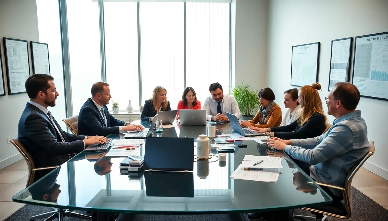 diverse team discussing journalism in a modern office.